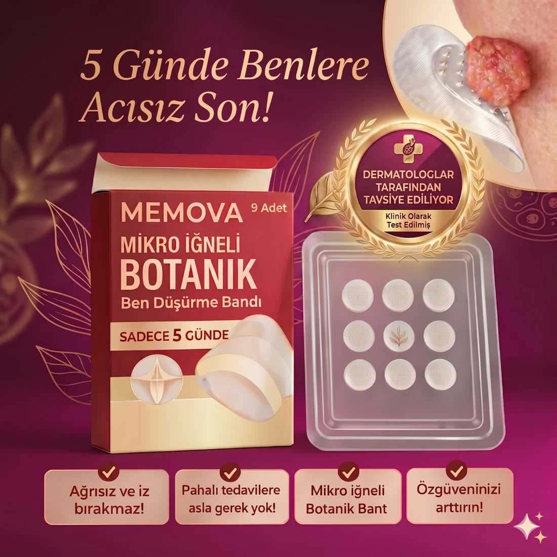Neatify Benstop Mikro İğneli Ben Ve Siğil Düşürücü Bant – 5 Günde İz Bırakmadan Düşürür